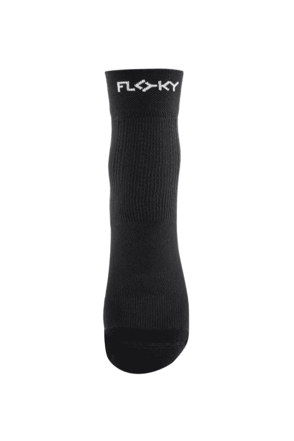 Floky Multisport short sock in black with white Floky logo at cuff, straight front view on white background
